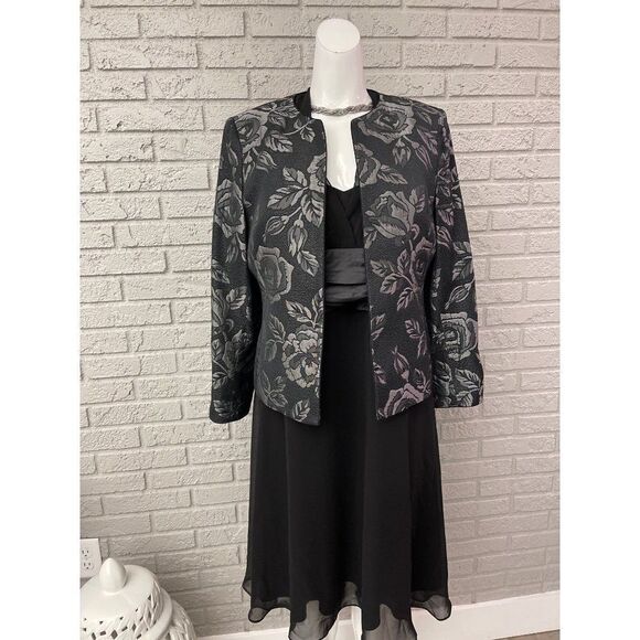 Kasper Floral Metallic Jacquard Blazer Size 12P - Picture 1 of 9
